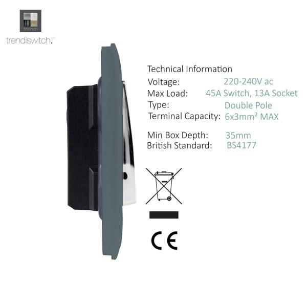 Trendi Switch 45 Amp Cooker Switch & 13 Amp Plug Socket with Neon in Warm Grey