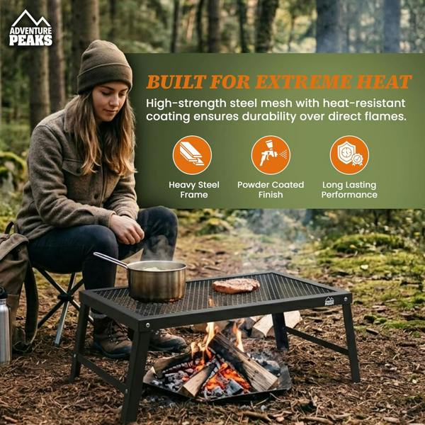 Adventure Peaks Foldable Camping Grill - 63 x 30 x 17 cm Portable BBQ with Steel Mesh, Compact Travel Grill for Camping