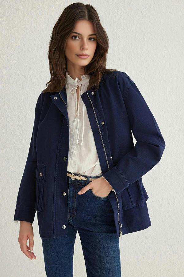 WOVCOR Contrast Suede Collar Oversize Denim Shirt Jacket