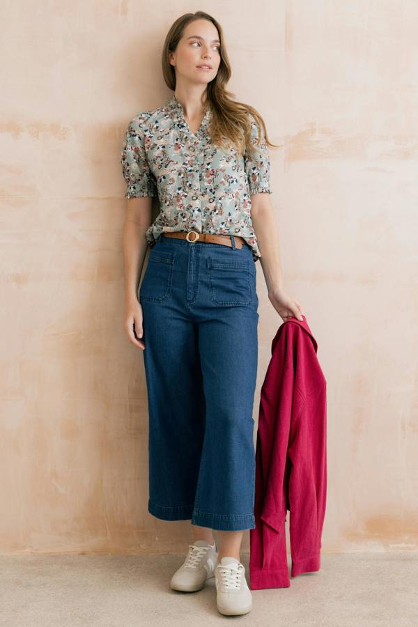 Lily & Me Wren Printed Frill Blouse Ocean