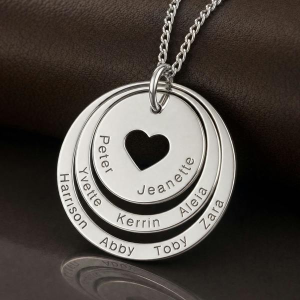 Christopher James of London 9ct White Gold Two Disc Cut Out Heart Personalised Family Necklace