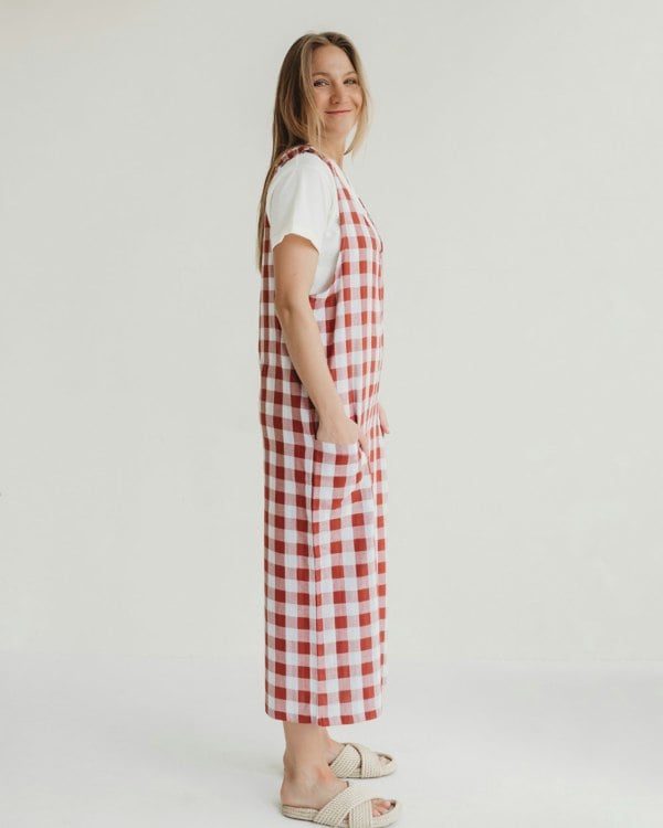 Grace Red Check Print Reversible Wide Leg Jumpsuit- image 4