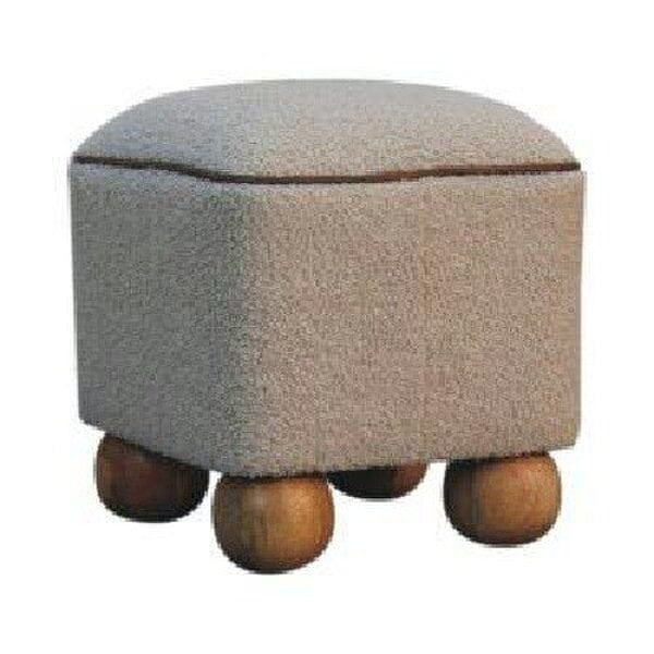 Wyld Haus Wailea Grey Boucle and Mango Wood Footstool with Ball Feet