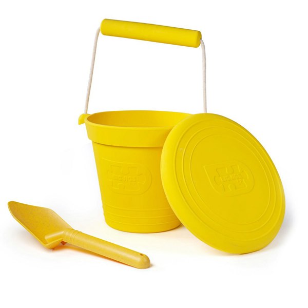 Bigjigs Toys 3 Silicone Beach Toys, Bucket, Flyer and Spade - Yellow