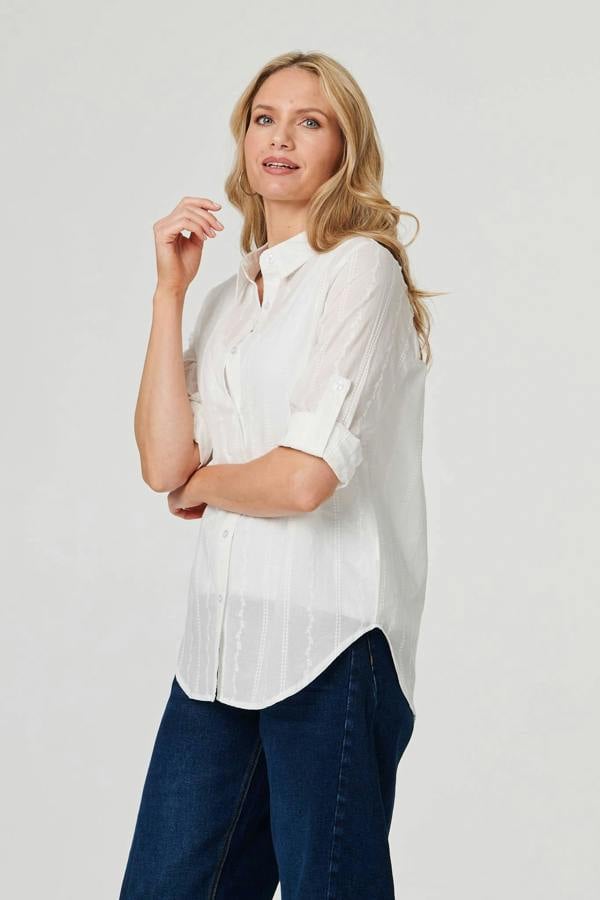 White | Embroidered Long Sleeve Textured Shirt