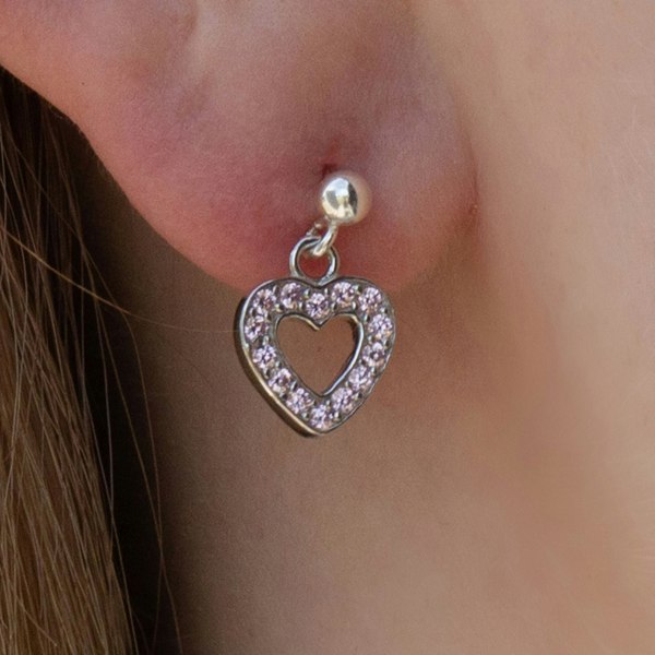Mylee London Sterling Silver Pink Crystal Heart Earrings