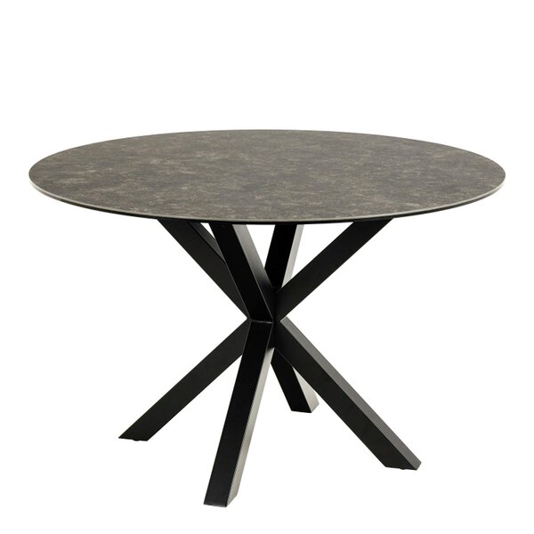 Wyld Haus Perth 119cm Black Ceramic Round Dining Table Industrial Black Metal Legs