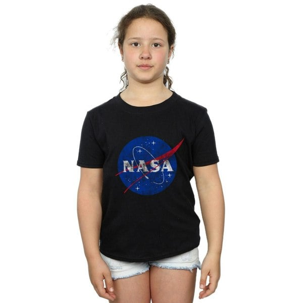 NASA Girls Classic Insignia Logo Distressed Cotton T-Shirt - Black