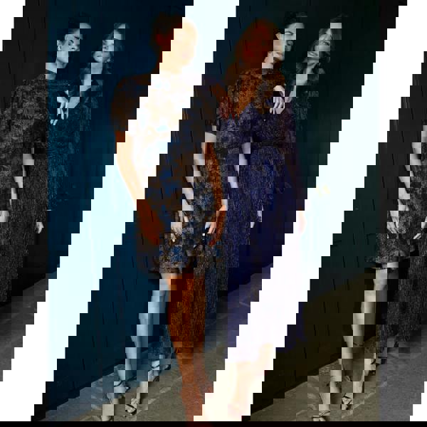 Blue Vanilla High Neck Puff Sleeve Dress