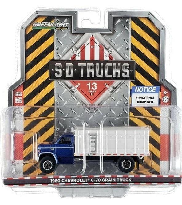 MCSlots 1980 Chevrolet C-70 Grain Truck Blue Poly Cab White Bed 1:64 Greenlight 45130A