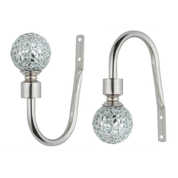 A.Unique Home Pair of Crackle Ball Metal Holdbacks (Pair of Holdbacks) - Brushed Steel