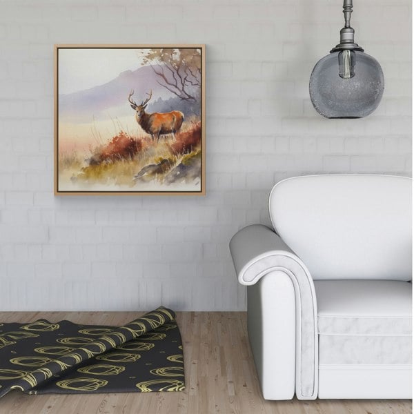 Warren Reed Stag Deer Water Colour Framed Canvas