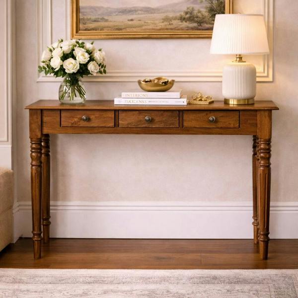 Artisan Furniture Solid Wood Three Drawer Console with Turned Legs