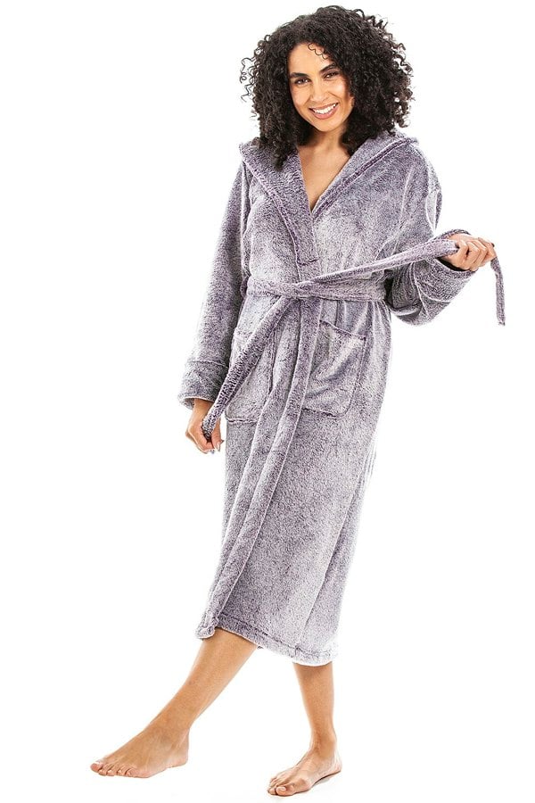 Camille Womens Purple Deep Pile Full Length Fleece Bathrobe