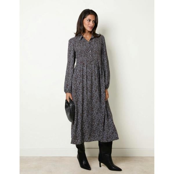 Blue Vanilla Long Sleeve Shirred Midi Dress