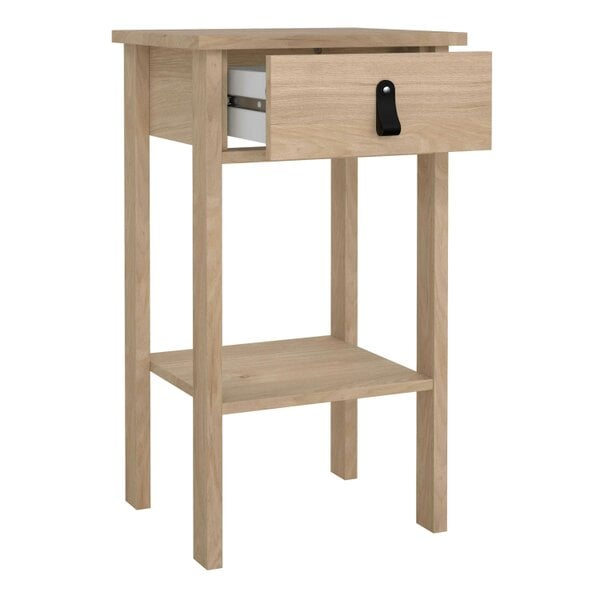 Wyld Haus Wildberry Natural Oak Wood Bedside Table 1 Drawer Leather Handle