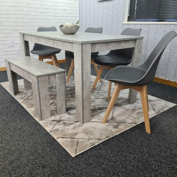 Kosy Koala Stone Grey Effect Wood Dining Table Set with Bench and 4 Grey Plastic Chairs ? Modern Dining Room Furniture