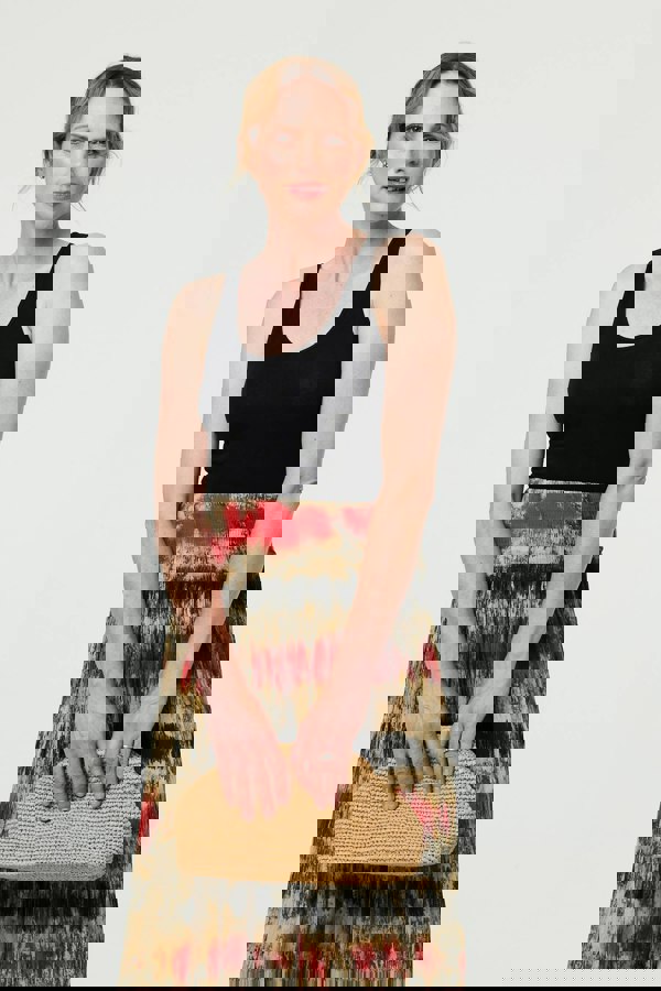 Orange | Tie Dye Shirred High Waist Wide Trousers
