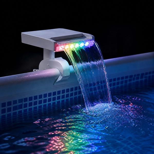 Intex Multi-Color LED Waterfall Cascade for Above Ground Pools – Illuminated Pool Fountain with 7 Color Changing Lights