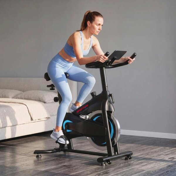 Exercise Bike, Indoor Stationary Bike with Smart APP, 0-100% Magnetic Resistance, Adjustable Seat & Handlebars, Wheels