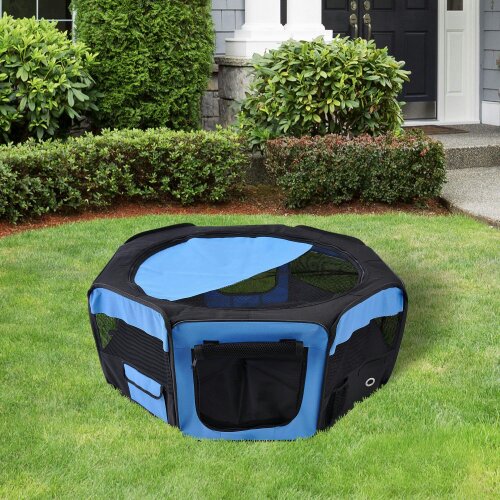 PawHut Fabric Pet Puppy Dog Cat Rabbit Pig  Playpen Play Pen Run Blue Black 37x37x95cm