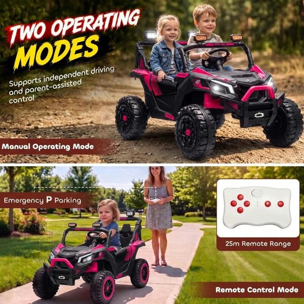 24V 2 Seater Ride On Truck Car for Big Kids with Remote Control, Dual Motors, 4-Wheel Suspension for Ages 3-8, Pink