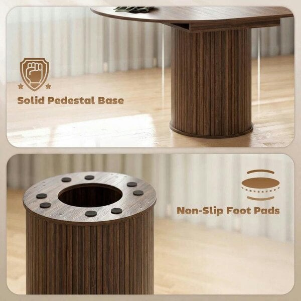 Extendable Round Dining Table Kitchen Table Hidden Leaf Storage Pedestal Base Seats 6-8 110-150 cm Dark Walnut