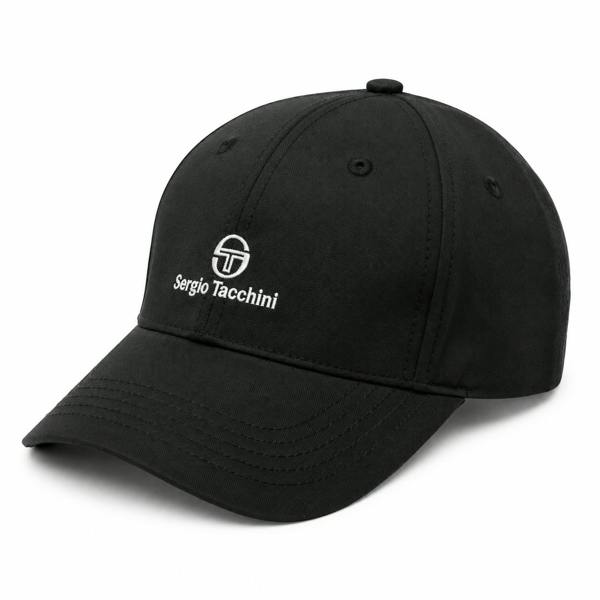 Black Sergio Tacchini Sentini 2 baseball cap in cotton twill with a white embroidered logo on the front.
