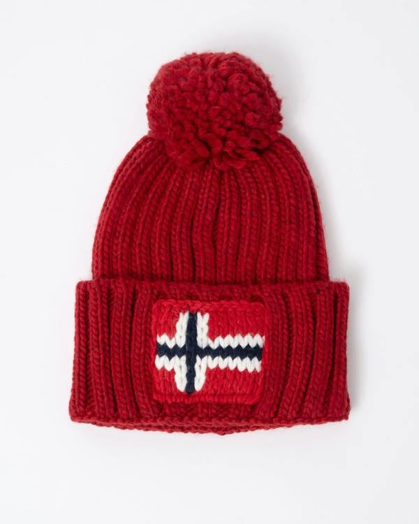 Napapijri Semiury 5 Bobble Hat in Haute Red R1F