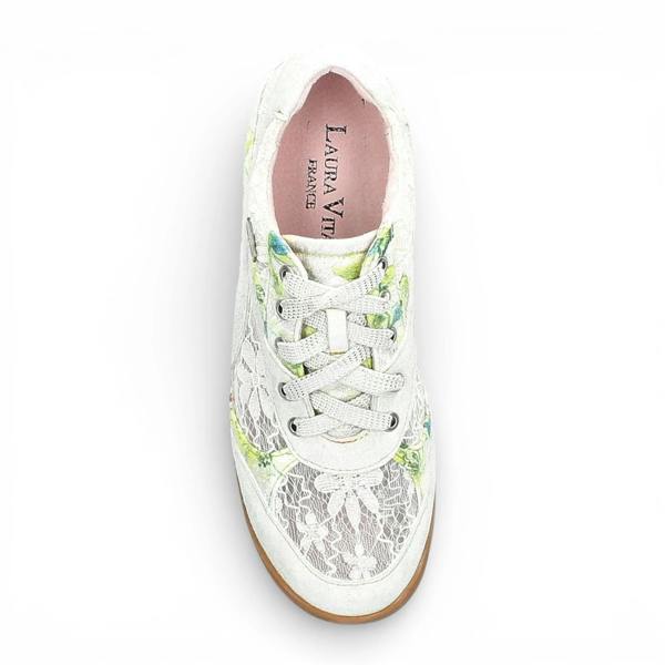 Laura Vita Tivanao 03 - Women's Beige Floral Leather Sneakers