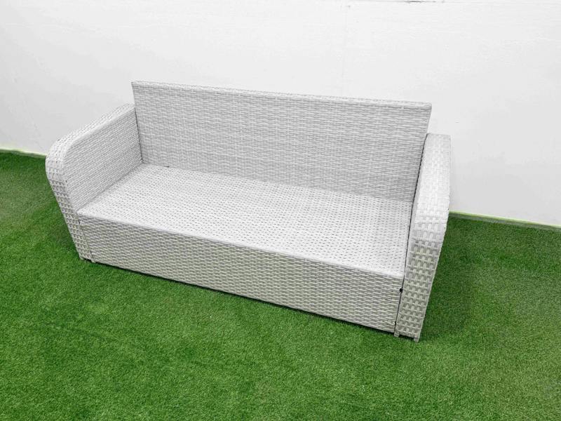 Fimous 7 Seater Wicker Patio Furniture Set, High Back Lounge Sofa, Coffee Table, Big Footstool and Side Table, Light Grey