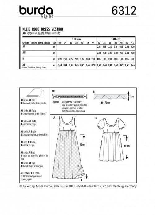 Burda Sewing Pattern 6312 Dresses For Women, 6 to 18 - Intermediate