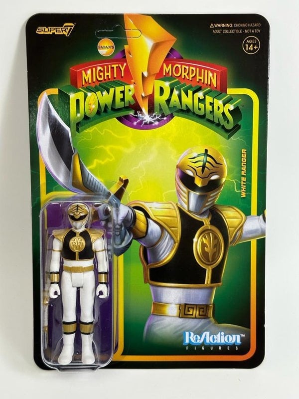 Re Action Figure Super 7 White Ranger Mighty Morphin Power Rangers 3.75 Inch Re Action Super7