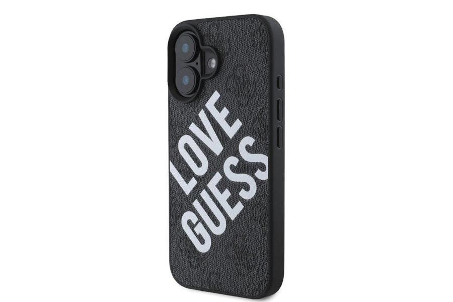 Guess 4G Big Love Logo Leather Case with MagSafe for iPhone 16 6.1" Black - GUHMP16SP4PLGWK