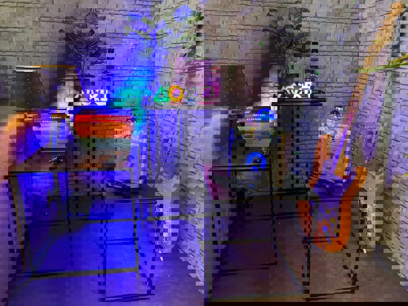 N-Gear | Disco Star 710 Silver Bluetooth Speaker Karaoke Set Party Box with Star Projector & 2 Microphones