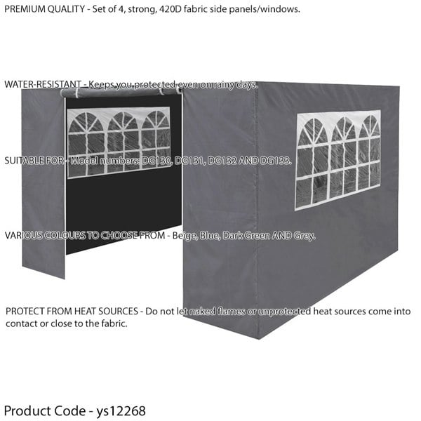 Side Walls Door & Windows for 3x3m Pop-Up Gazebo - GREY - Garden Party Tent - LoopsDirect