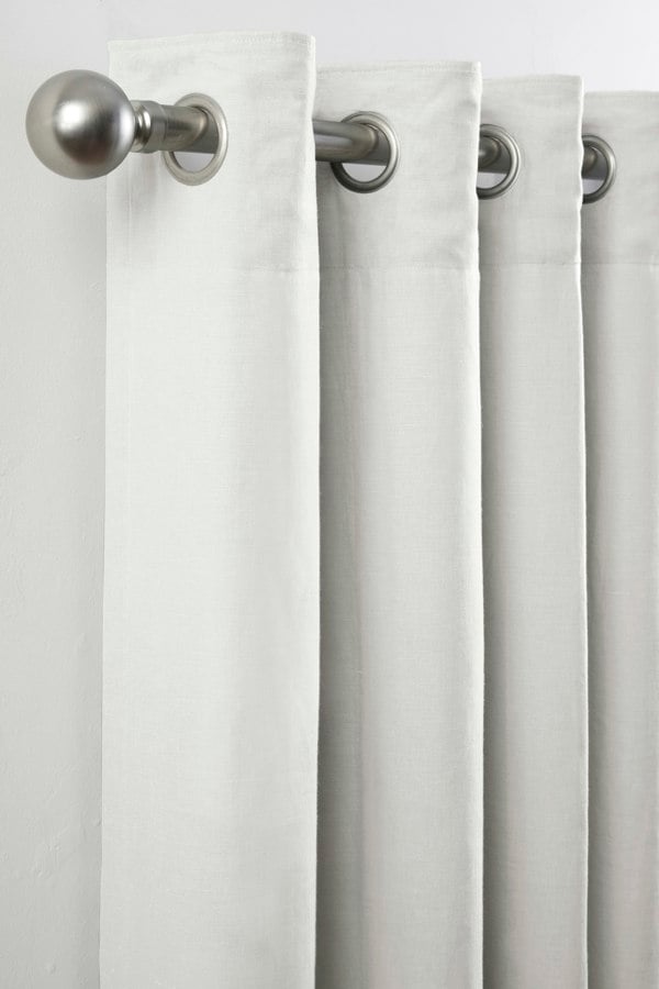 Lazy Linen Pure Washed Linen Lined Eyelet Curtains - White