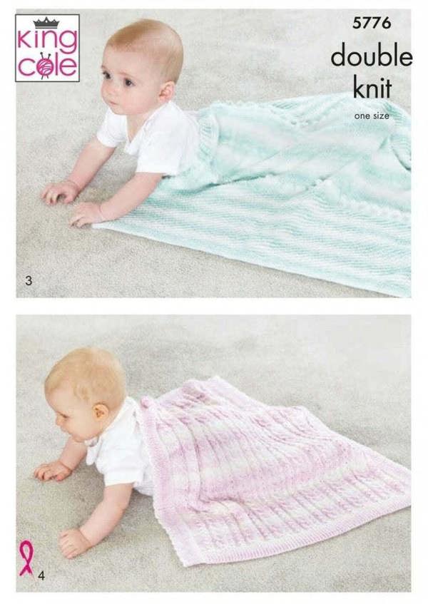 King Cole Baby Pure DK Knitting Pattern 5776, Blankets for Baby, One Size