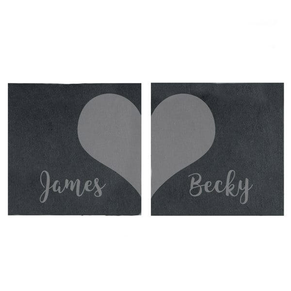 Personalised Memento Company Personalised Two Hearts Slate Coaster Set