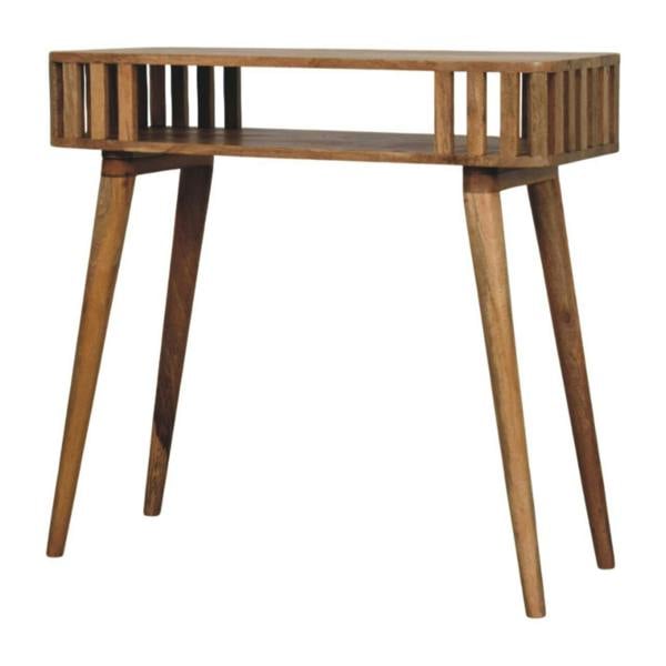 Artisan Furniture Solid Wood Slatted Oak-ish Console, 1 Shelf, Beige