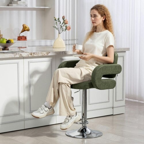 Wyld Haus Dovetti Green Faux Leather Adjustable Swivel Bar Stool With Arm Support