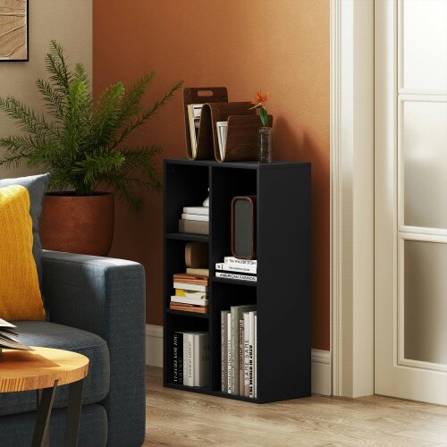 Wyld Haus Vakeri Wood Black 2 Tier Bookcase With 5 Storage Compartments