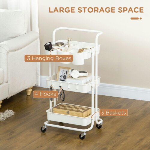 Wyld Haus Molole Seba Metal White 3 Tier Home Trolley With Handle And Wheels