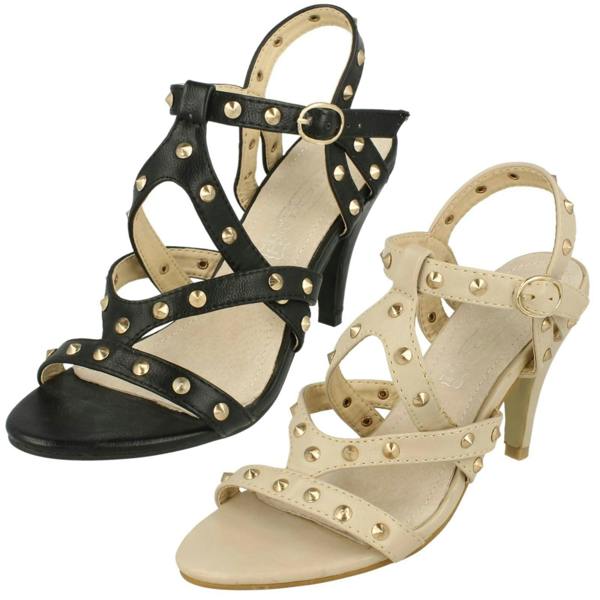 Spot On Ladies Spot On High Heel Studded Strap Sandal
