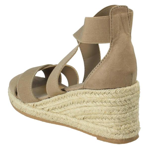 Savannah Ladies Savannah Elasticated Strap Wide Fit Wedge Heel Sandals F2308