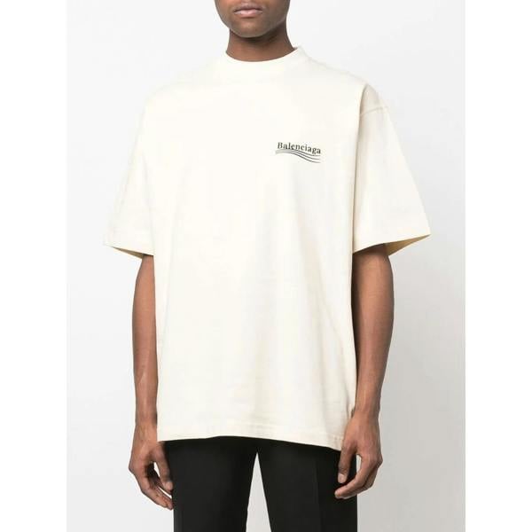 Balenciaga Embroidered Logo Blue Stripe Political Campaign T-Shirt   in  White