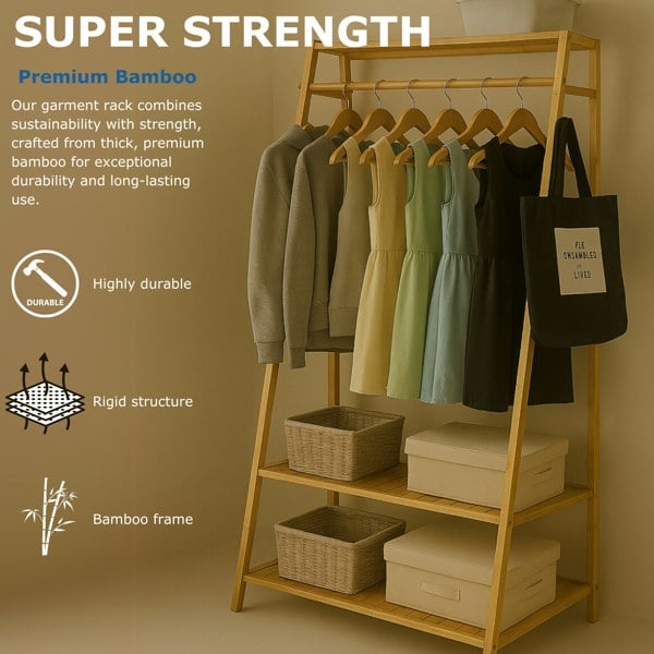 BMBO Wooden Clothes Rail With 2 Shelves