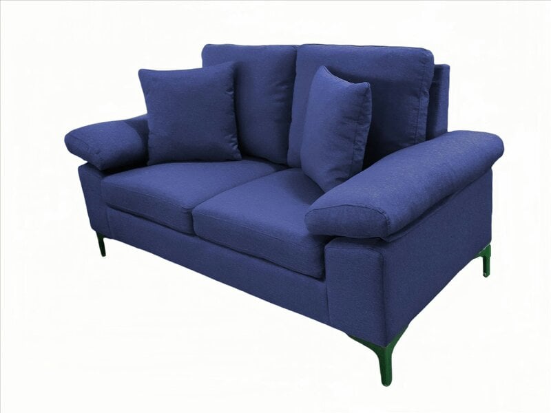 Kosy Koala Modern Two Seater Sofa Blue Fabric with Chrome Feet - Comfortable Couch with Cushion for Living Room, Bedroom or Office