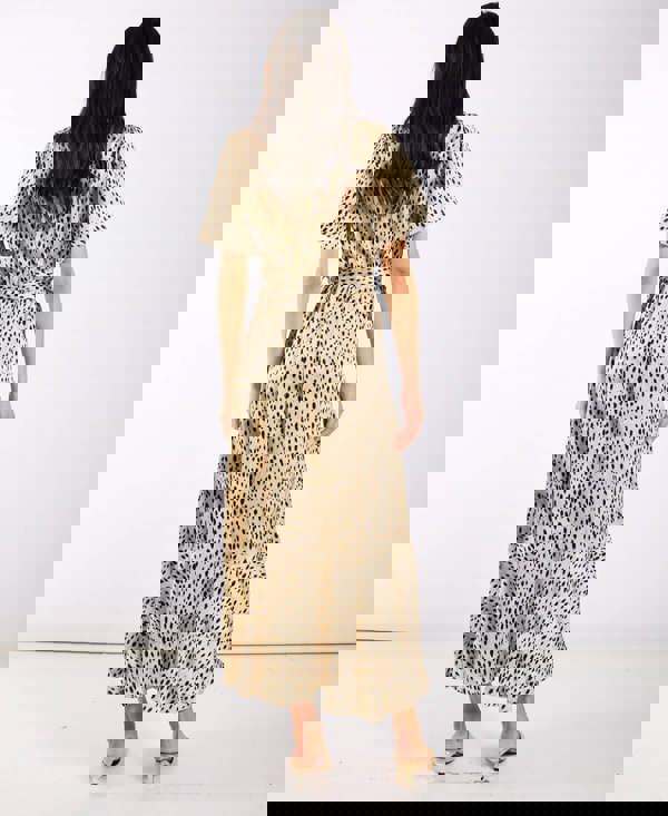 Cream Animal Printed Wrap Midi Dress back