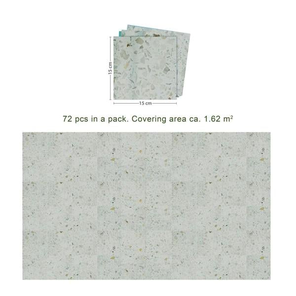 WALPLUS Marble Terrazzo Metallic Silver Wall Tile Sticker Set 72 pcs | Modern Home Decor